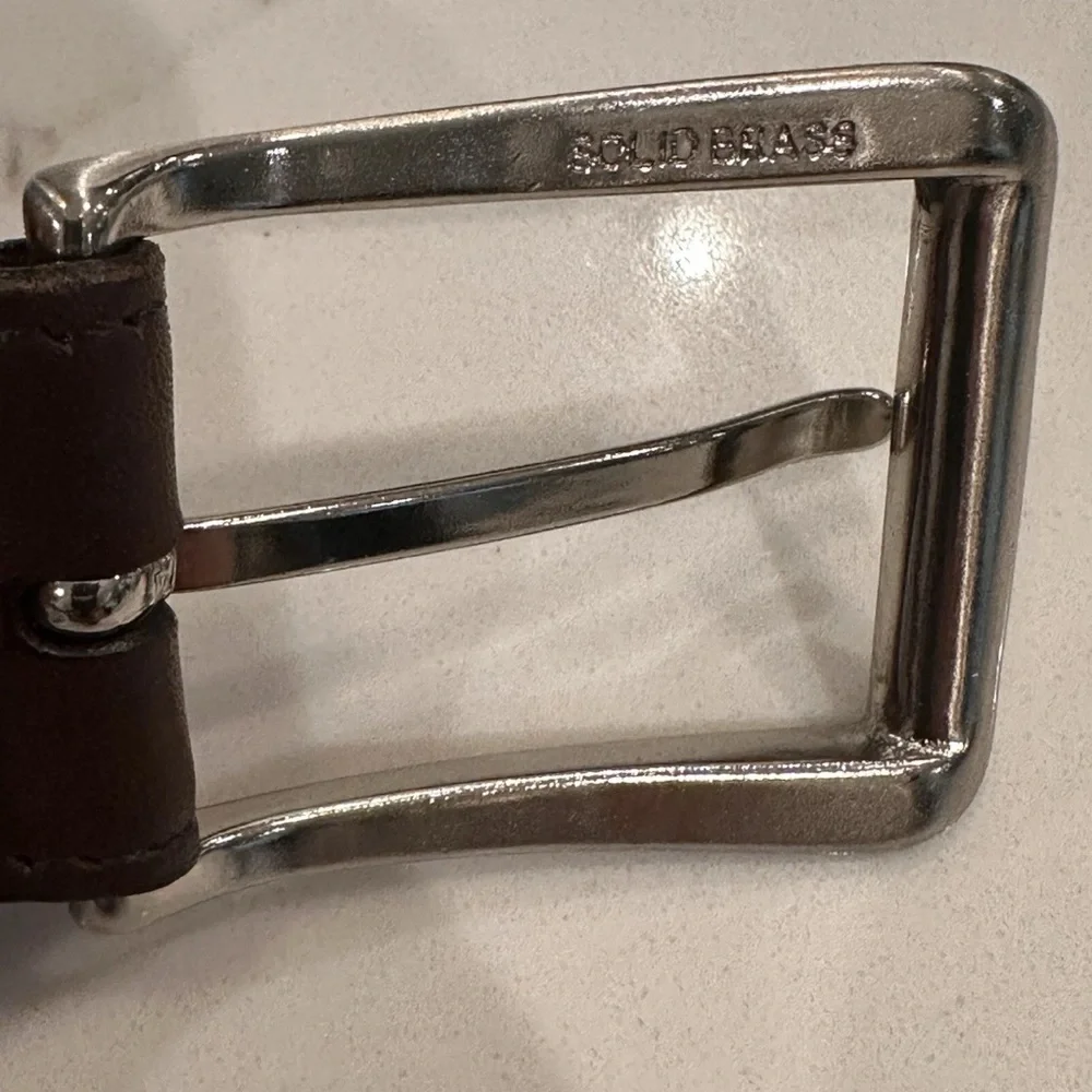 Bobby Jones Brown Leather Belt Mens 40 USA Golf Silver Solid Brass Buckle Logo